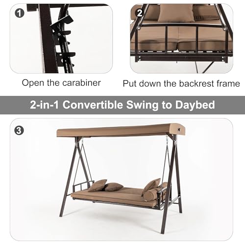 Grey 3-seat Outdoor Swing Chair with Canopy and Cup Holder D846430