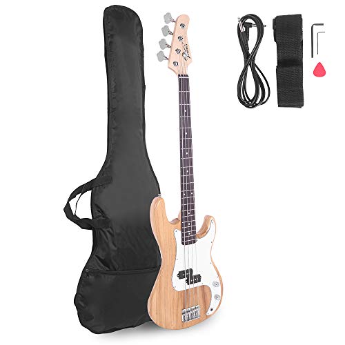 Full Size Electric Bass Guitar 4 String Canadian Maple Fingerboard with Cable, Strap, Bag and Accessories (White) Y2718