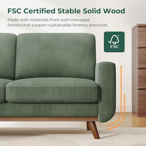 Green Corduroy Loveseat Sofa with Solid Wood Q314