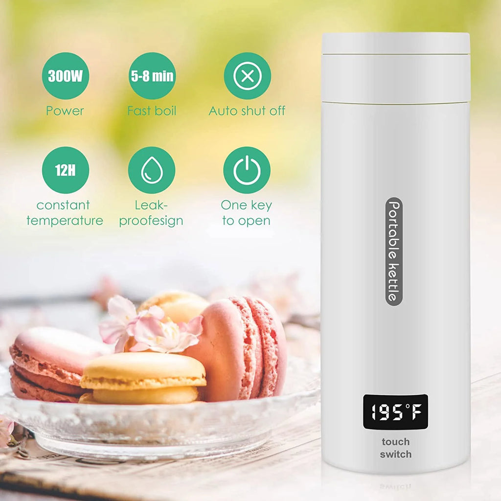 Portable Electric Kettle, 380ML Small Mini 304 Stainless Hot Water Maker F8229
