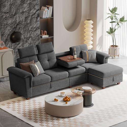 Beige Microfiber L Shaped Sectional Sofa with Storage Chaise H25164
