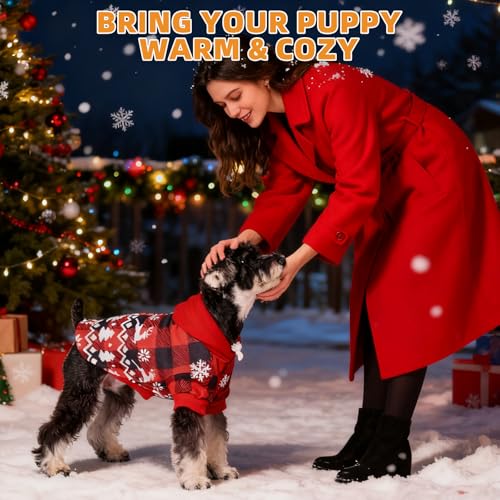 Red Plaid Dog Hoodie with Hat and Pocket U28472