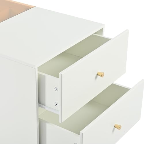 White Glass Top 6 Drawer Wooden Wardrobe Armoire M245