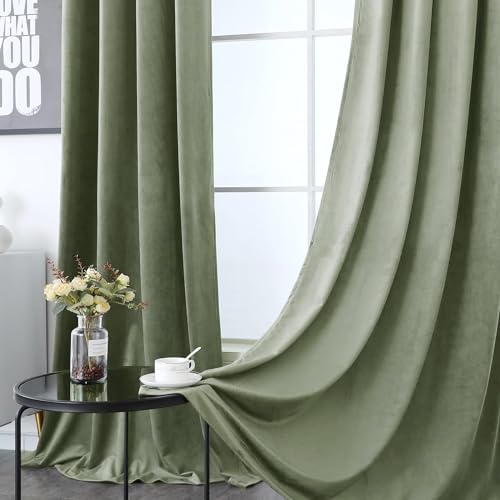 Taupe Velvet Blackout Curtain Panels 96 inches 2 Panels Q322457