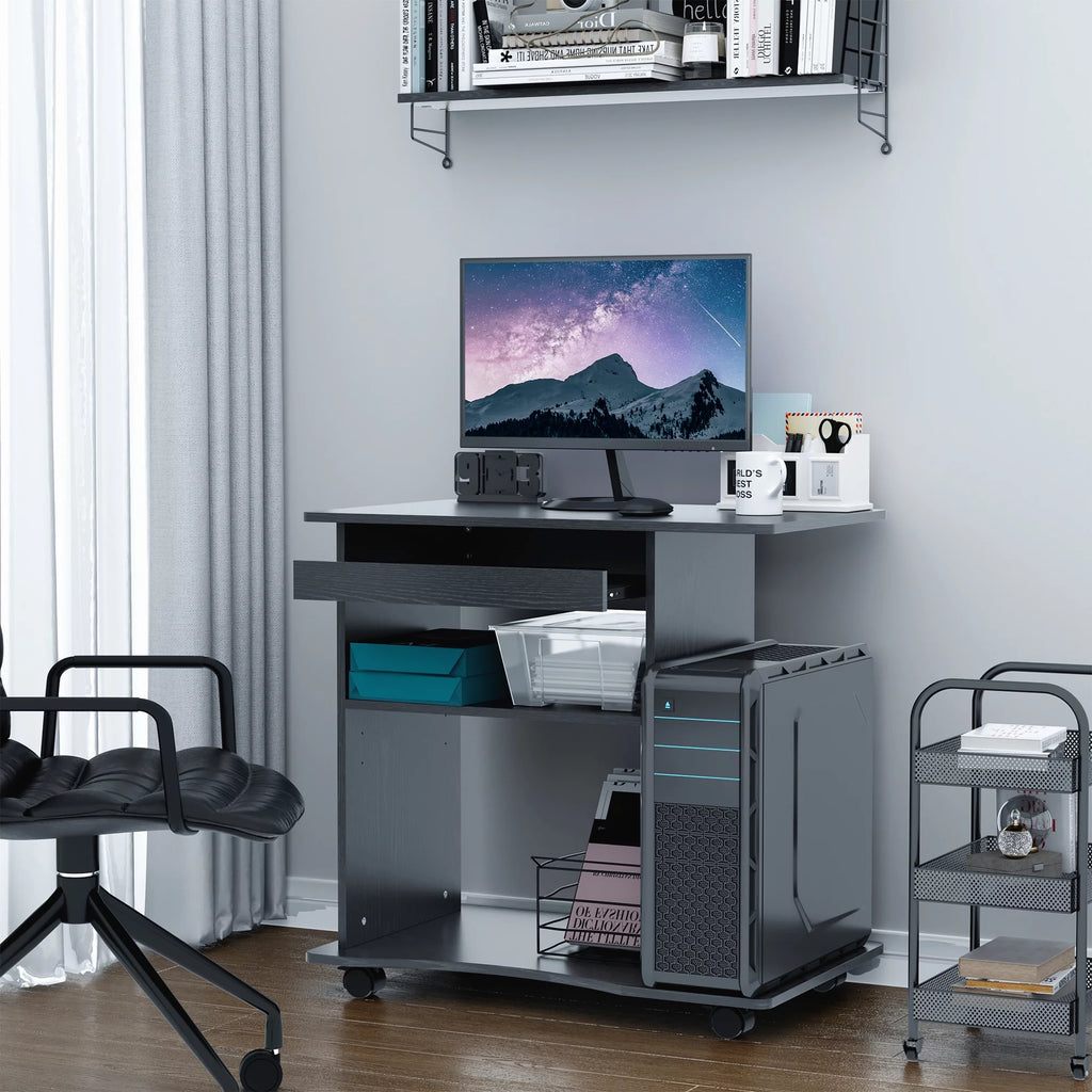 Black Mobile Computer Desk with Keyboard Tray K231