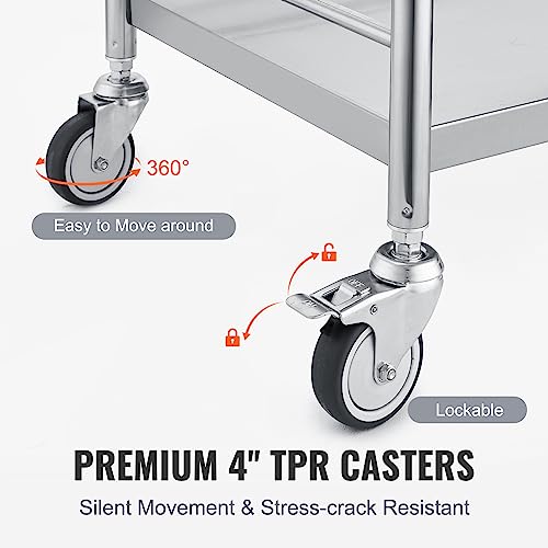 Stainless Steel Utility Cart with Wheels, 2 Shelves, 1 Drawer N2046