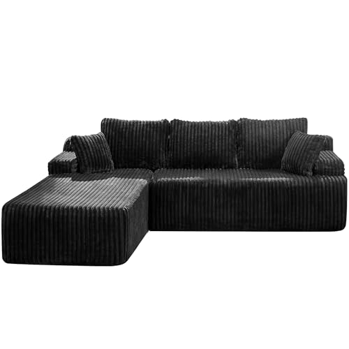Grey Stripe L-Shape 3 Seat Modular Sectional Sofa with Oversized Chaise N10789