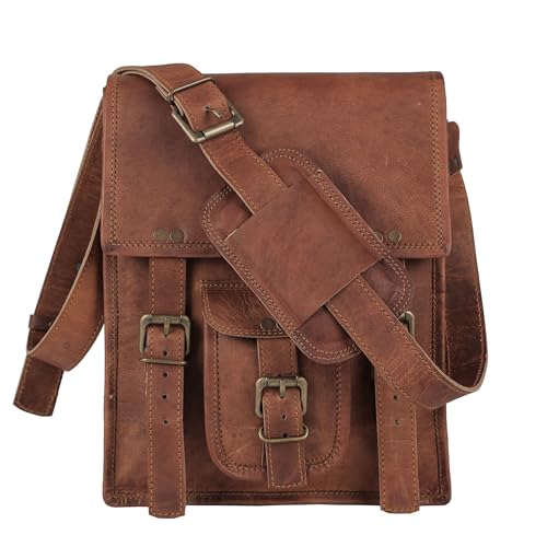 Brown 11 inches Leather Crossbody Bag H877
