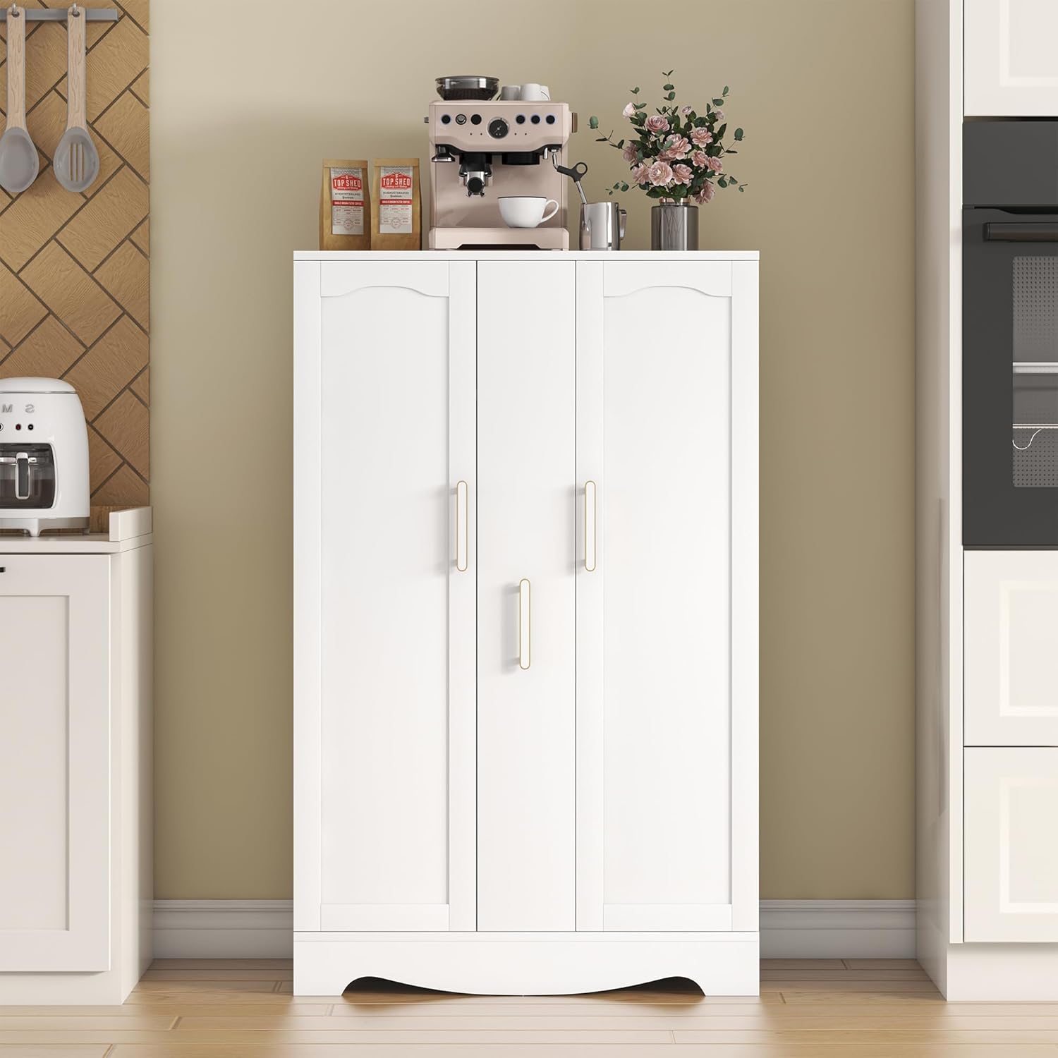 White Kitchen Pantry Cabinet with Drawer and Adjustable Shelves E961