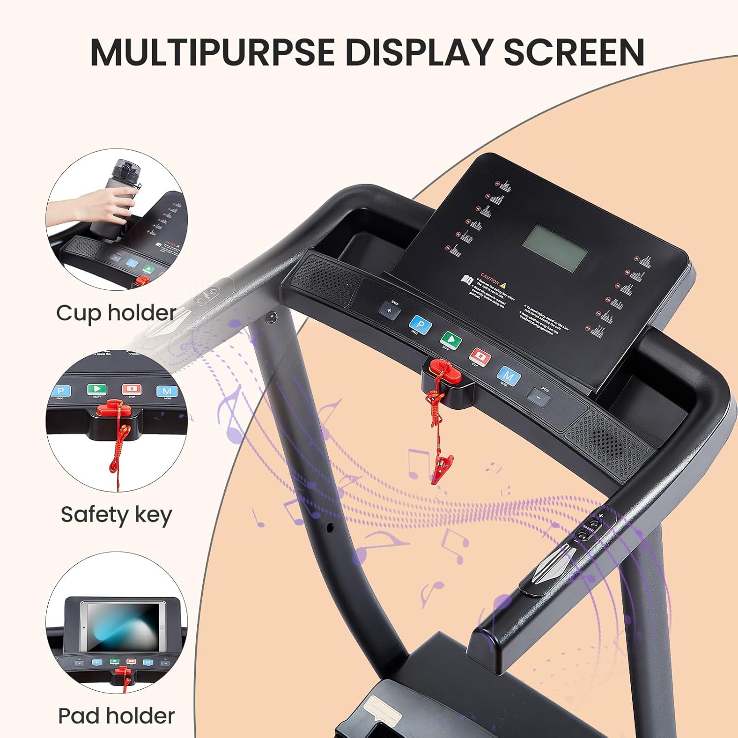 2.5 HP folding treadmill with 3-speed incline adjustment and 12 preset programs P2609