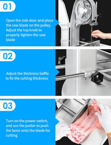 1500W Electric Bone Saw Machine, 0.8-5.9 Inch Cutting Thickness, 2.6HP Frozen Meat Cutter 110V Commercial Bandsaw Machine, 20x15in Table Sawing, 6 Saw Blades I9750