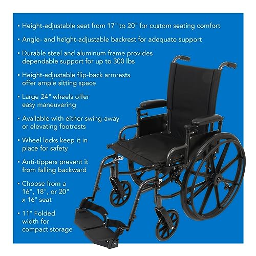 20" x 16" Height Adjustable Wheelchair with Elevating Leg Rest I2467