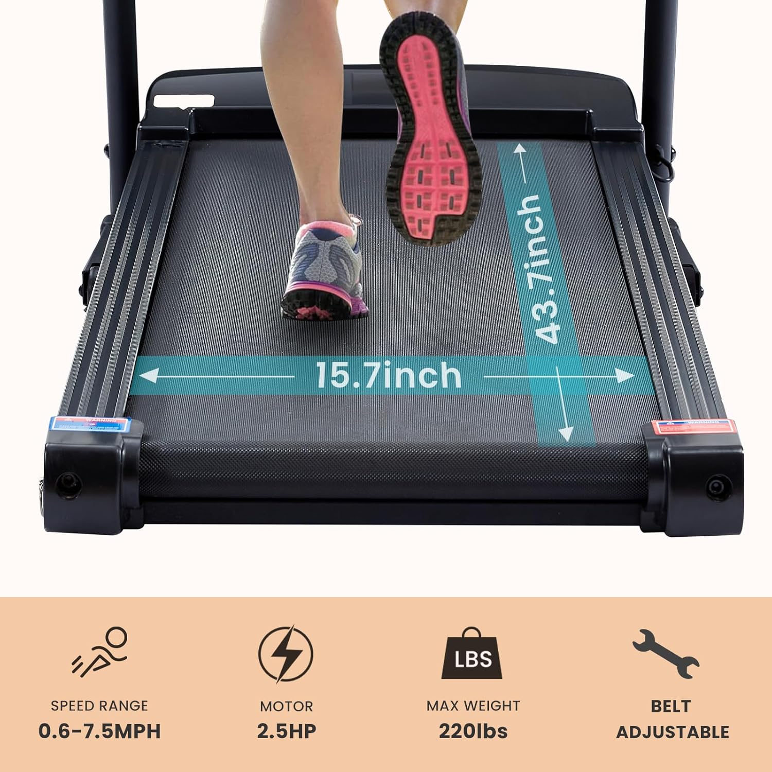 2.5 HP folding treadmill with 3-speed incline adjustment and 12 preset programs P2609