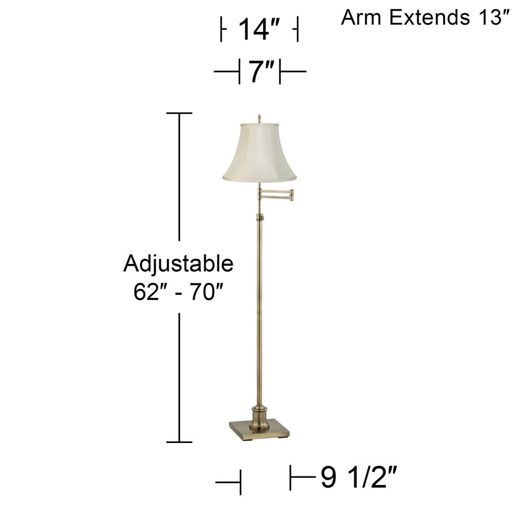 Antique Brass 70" Tall Fabric Bell Shade Swing Arm Floor Lamp S555