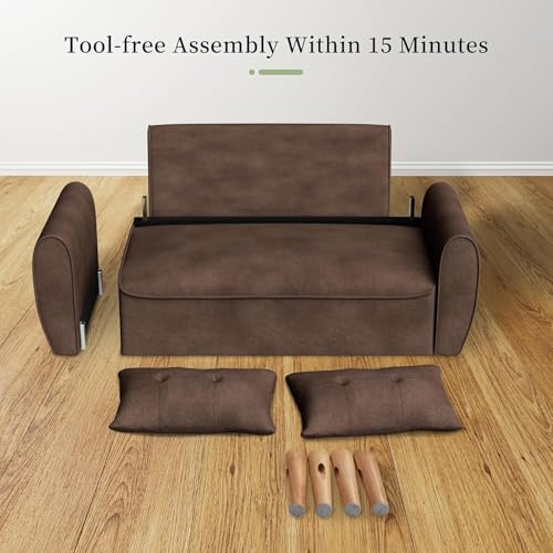 Dark Gray Linen Fabric 2-Seat Loveseat Sofa with Back Cushions and Tapered Legs F651