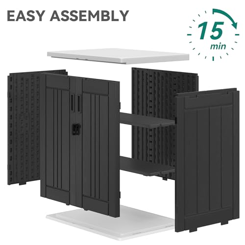Outdoor Storage Cabinet with 2 Shelves, Waterproof Resin Lockable 15 cu. ft. Storage Shed, Dark Gray P176324