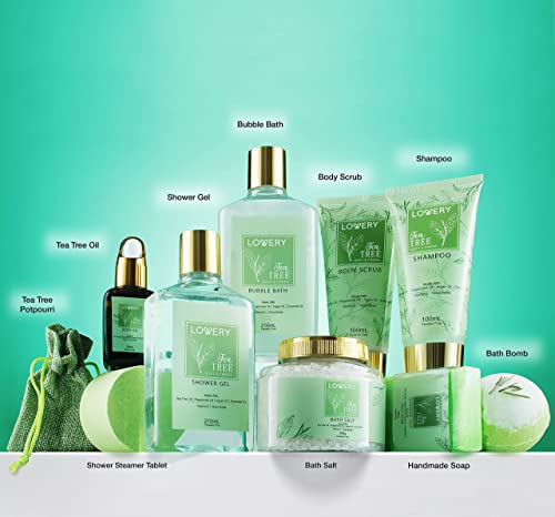 15 pc Tea Tree Bath Set with Bath Oil, Shower Gel, Bubble Bath, Handmade Soap, Steamer Tablet, Potpourri U45375