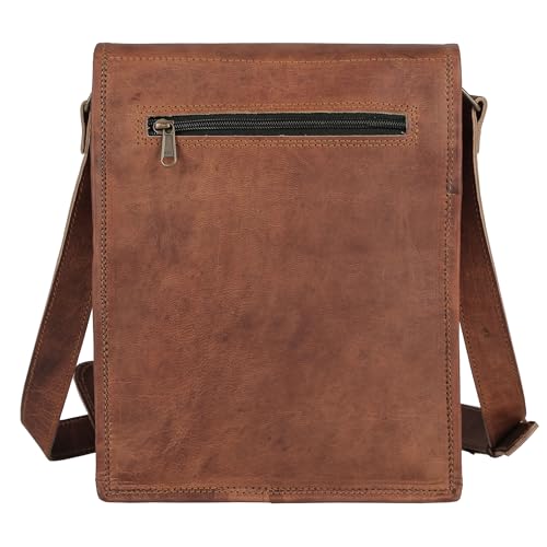 Brown 11 inches Leather Crossbody Bag H877