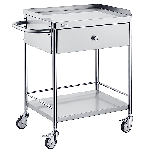 Stainless Steel Utility Cart with Wheels, 2 Shelves, 1 Drawer N2046