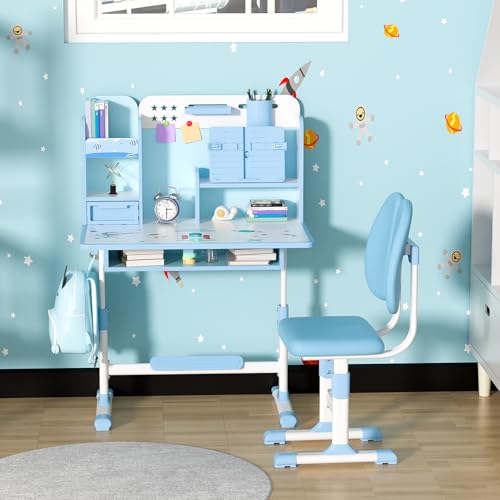 Height Adjustable Kids Desk and Chair Set with Book Stand Y6285