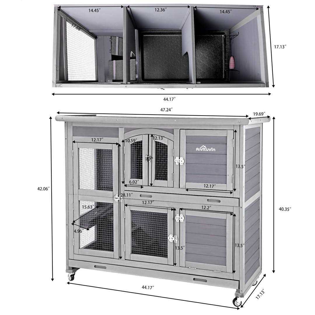 47 Two Story Rabbit Hutch Bunny Cage with Wheels L802