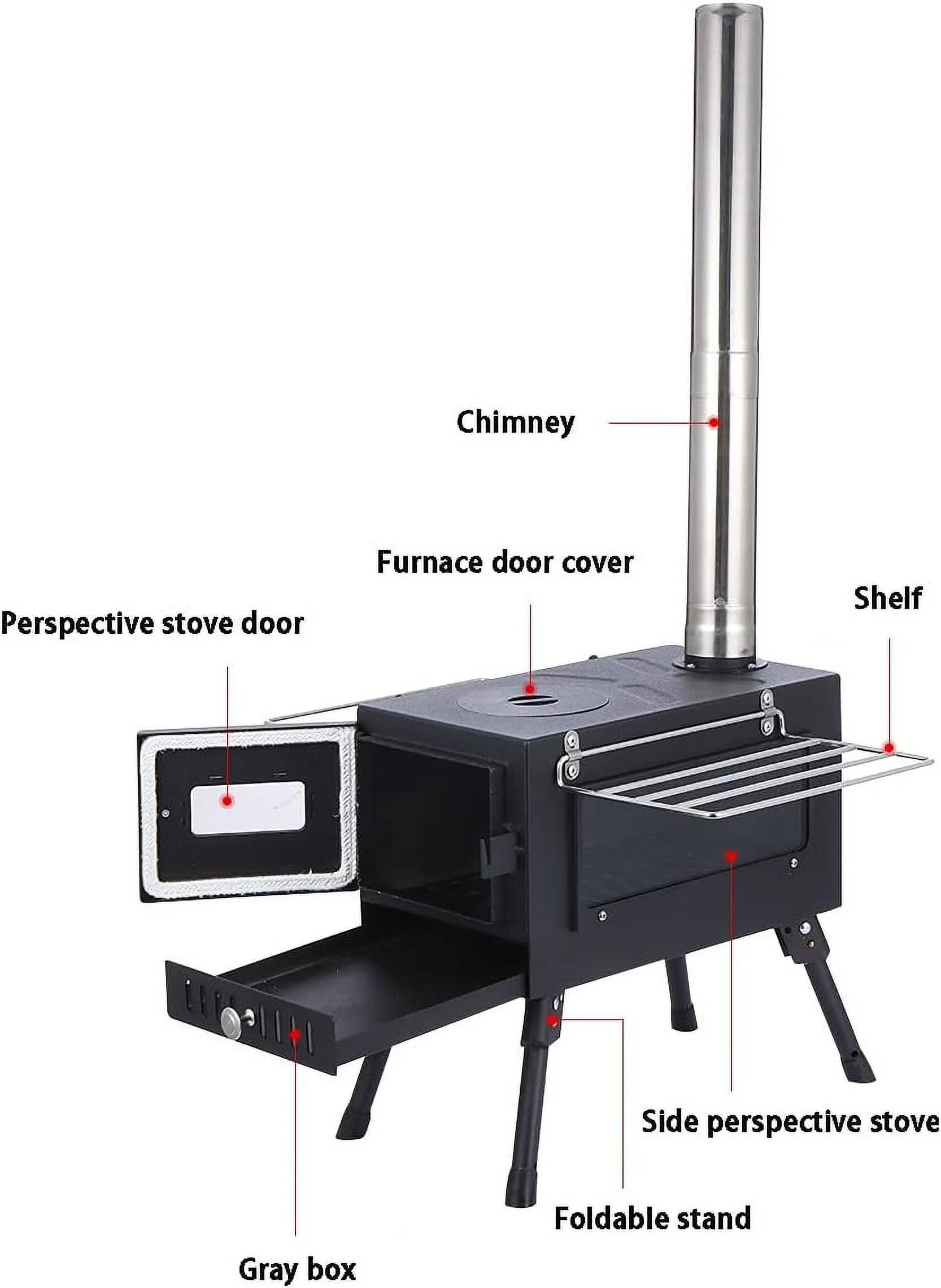 Large Tent Wood Stove with Window and 6 Chimney Pipe L9046