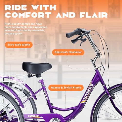 24 Inch Blue 7-Speed Adult Tricycle with Large Basket L899893