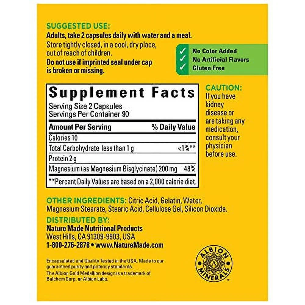 Magnesium Glycinate 200 mg, 180 Capsules F36304