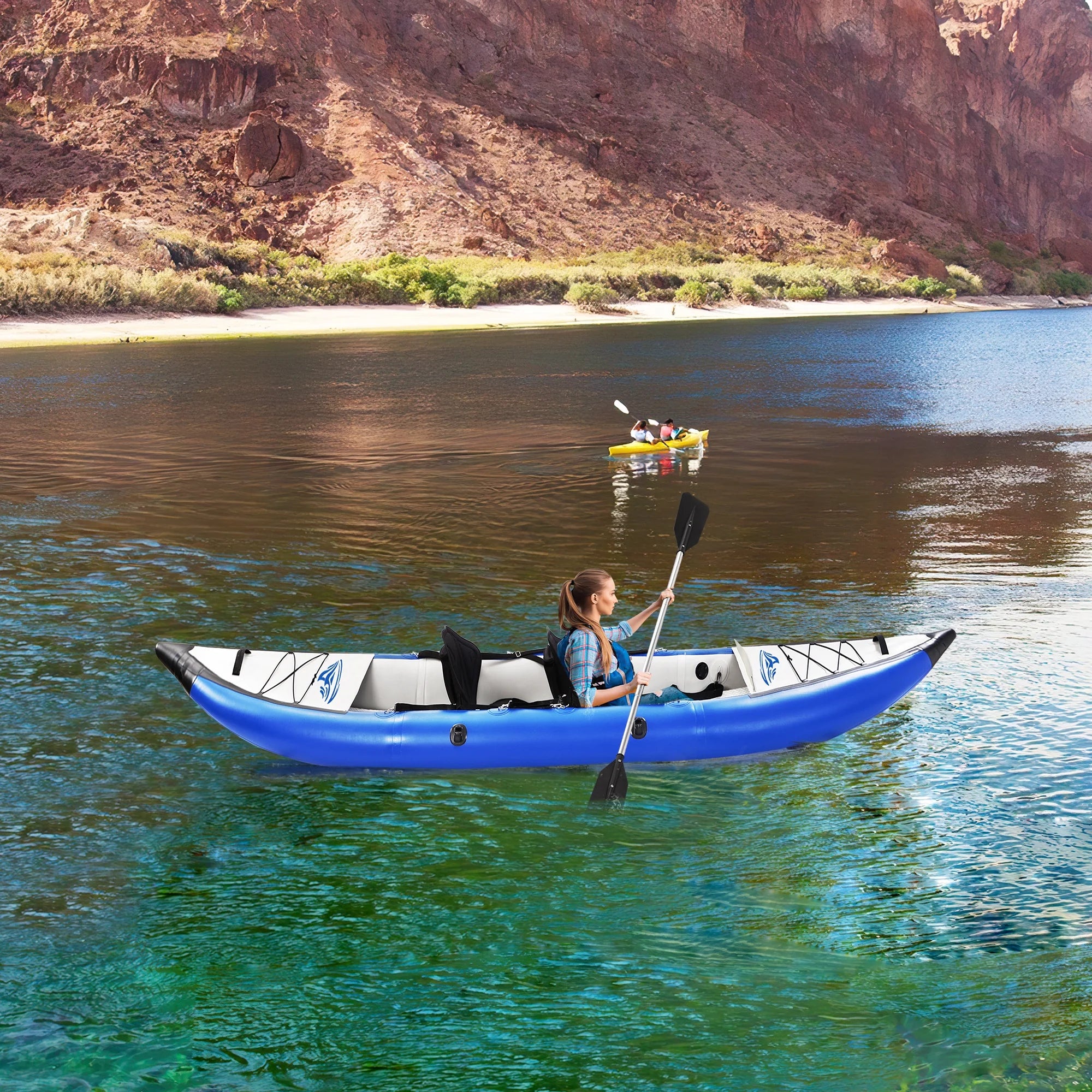 Inflatable Kayak Set with Paddle & Air Pump, Portable Tandem 2 Person Kayak R524