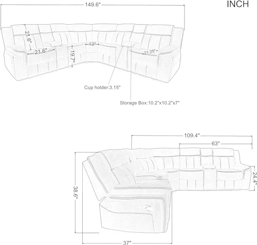Oversized Manual Motion Recliner 3 Seaters Sofa with LED Strips, USB Ports, Power Sockets and Drop-down Cup Holders H517081