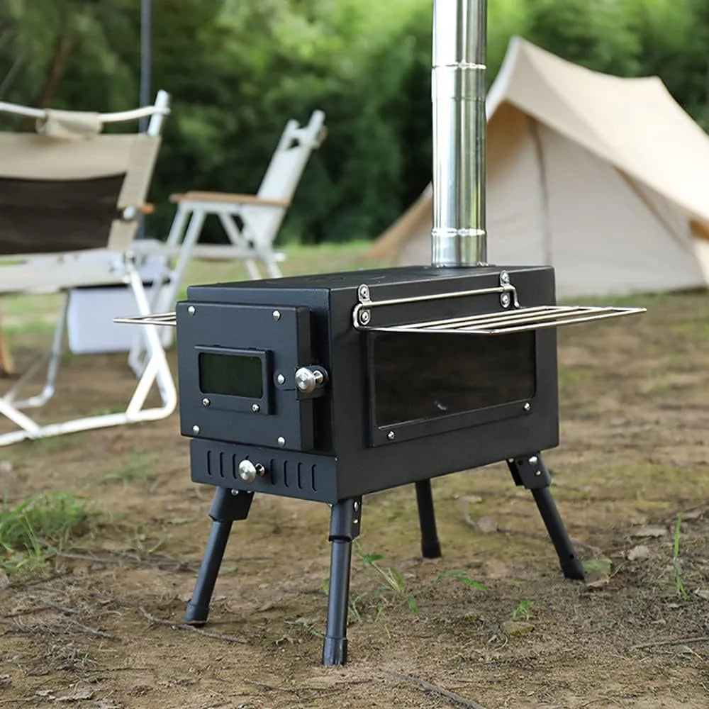 Large Tent Wood Stove with Window and 6 Chimney Pipe L9046