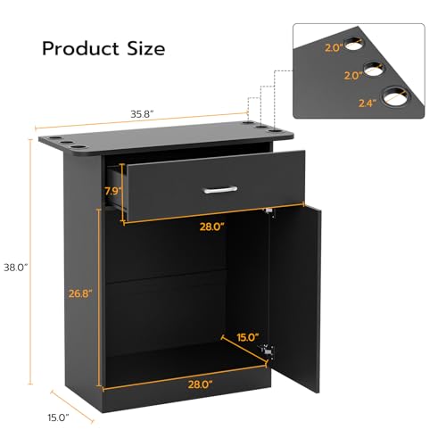 Black Wall Mount Salon Storage Station Barber Cabinet with Drawer and 2 doors, 6 Hair Dryer Holders W4289