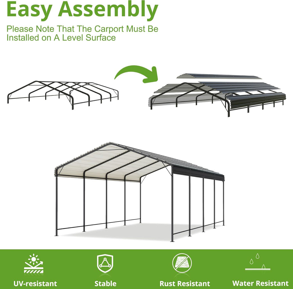 10x15 Metal Carport Heavy Duty Galvanized Car Shelter I333155