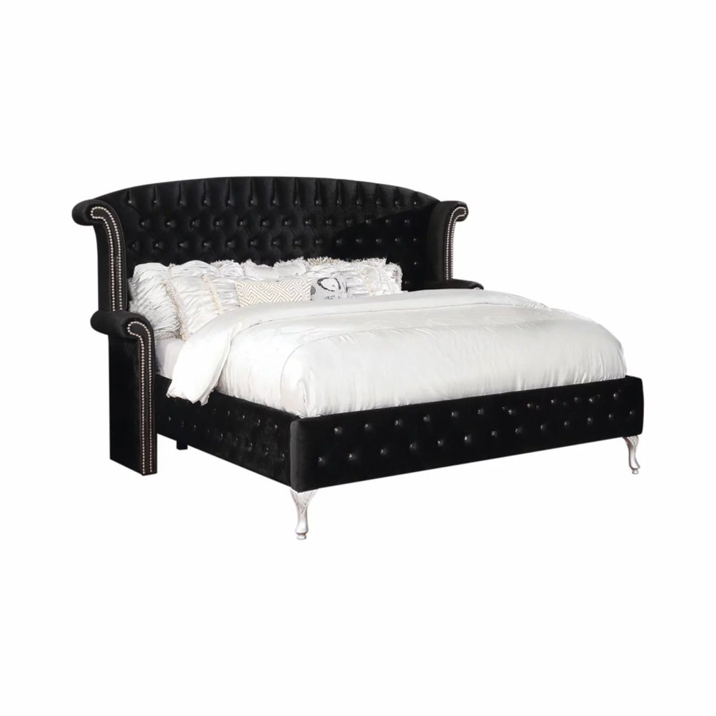 Gray Tufted Velvet Upholstered King Bed L83289