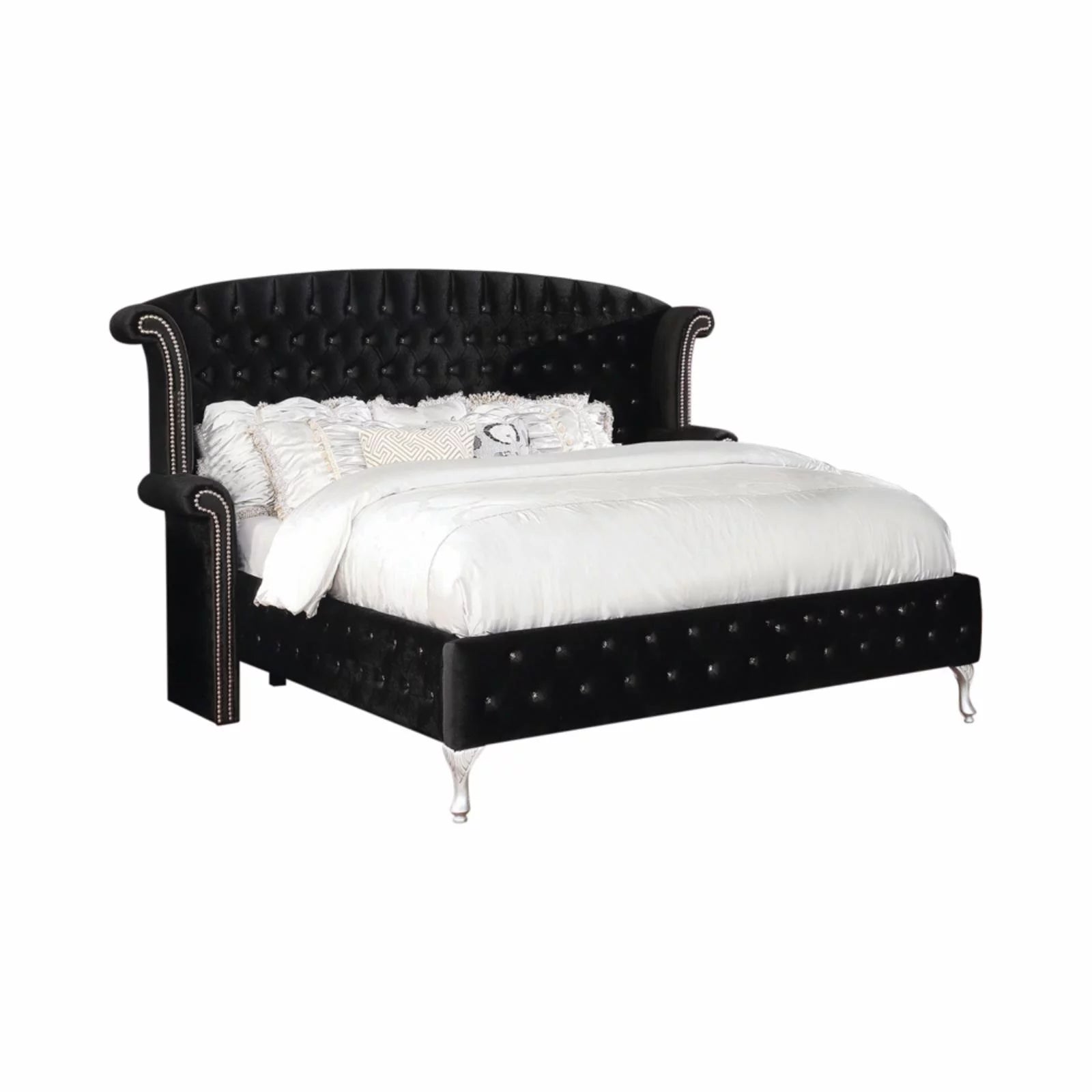 Gray Tufted Velvet Upholstered King Bed L83289