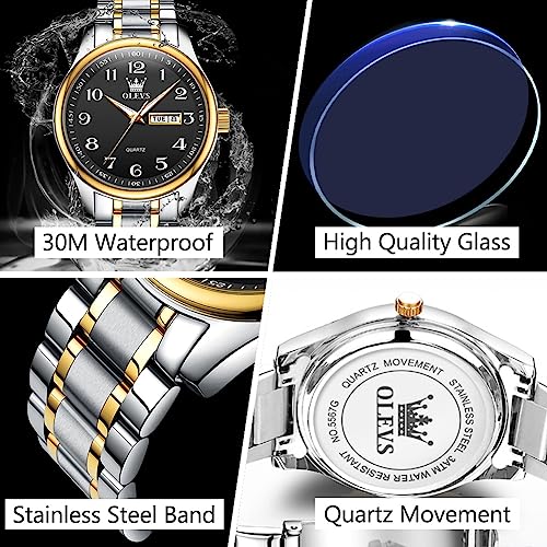 Gold Silver Black Stainless Steel Analog Quartz Watch with Day and Date Z207