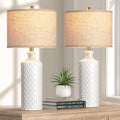 Farmhouse Ceramic Table Lamp Set of 2, 25" White Accent Lamp with 3-Color Temperature LED Bulbs M4032