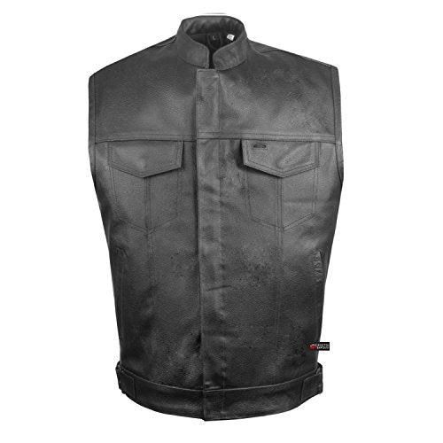 Men's Leather Motorcycle Biker Vest with Armor O288