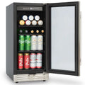 15 Inch Beverage Refrigerator Under Counter Built-in Wine Cooler Mini Fridge Clear Glass Door N288903