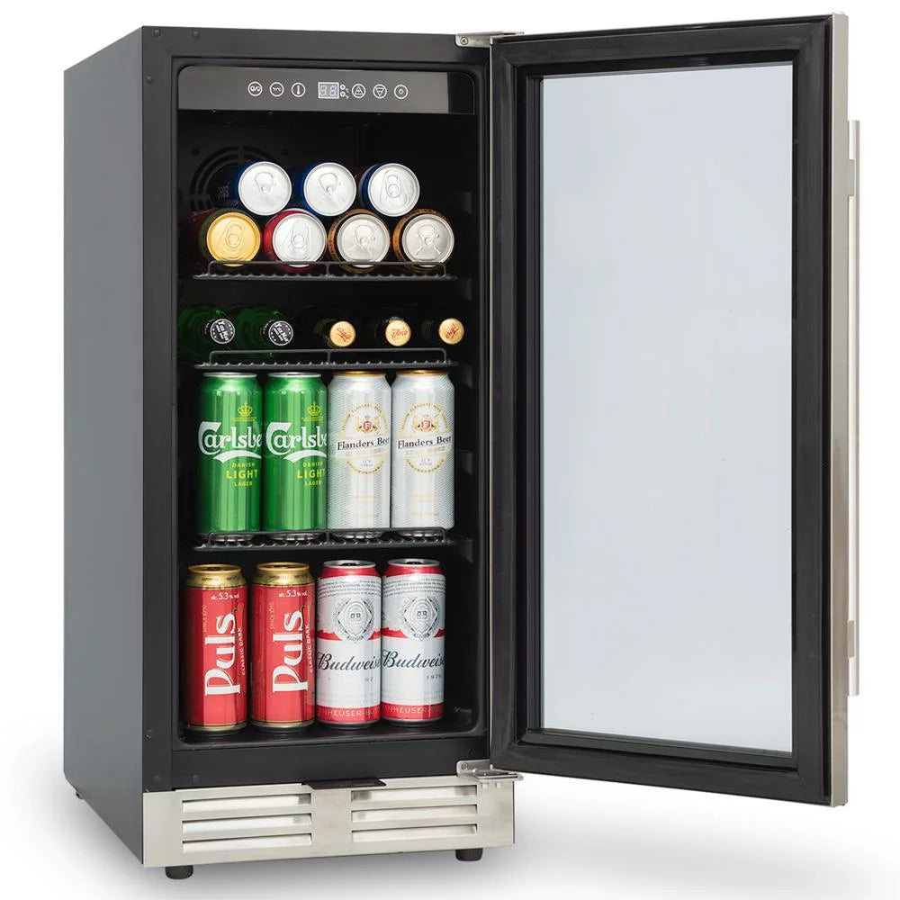 15 Inch Beverage Refrigerator Under Counter Built-in Wine Cooler Mini Fridge Clear Glass Door N288903