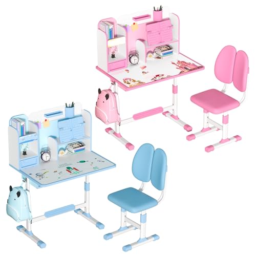 Height Adjustable Kids Desk and Chair Set with Book Stand Y6285
