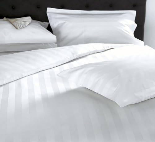 100% Egyptian Cotton King Size 4 Piece Bed Sheet Set White Stripe E535383