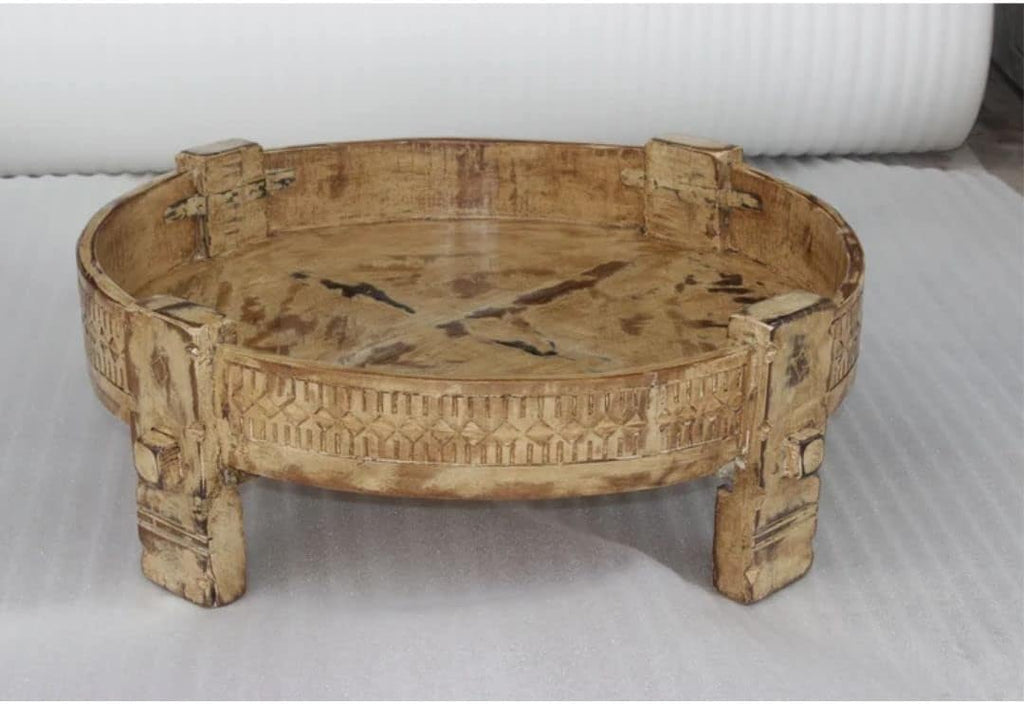 Hand Carved Wooden Round Natural Coffee Table F180823