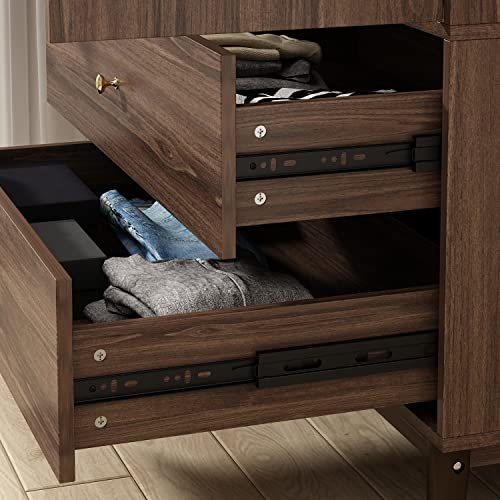 Brown Wooden Wardrobe Armoire with 2 Doors, 2 Drawers, Hanging Rod V70593