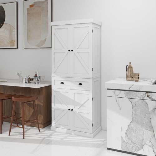 72" 4 Door 2 Adjustable Shelves 1 Drawer White Wood Storage Cabinet I92956