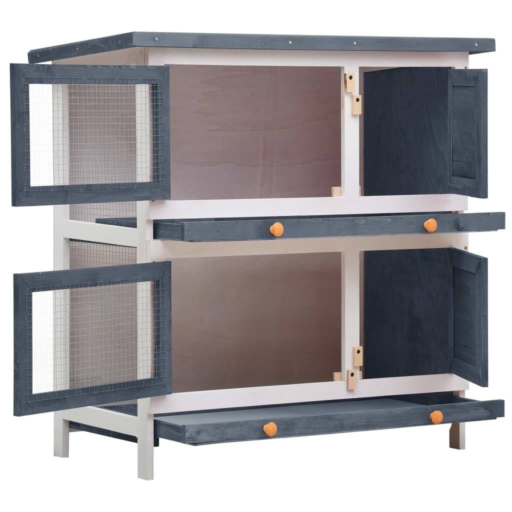 Gray Wood Rabbit Hutch with 2 Trays A69105