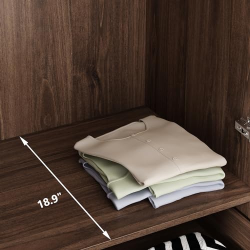 Brown Wooden Wardrobe Armoire with 2 Doors, 2 Drawers, Hanging Rod V70593
