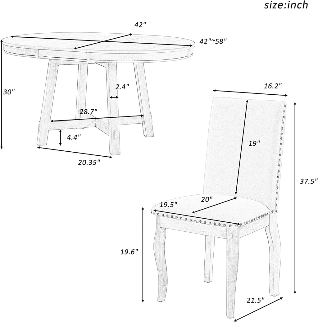 5-Piece Round Dining Table and Upholstered Chair Set with Shelf L2644