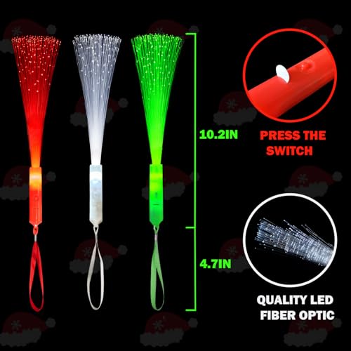 12 Pack Red White Green Fiber Optic Glow Sticks T81288