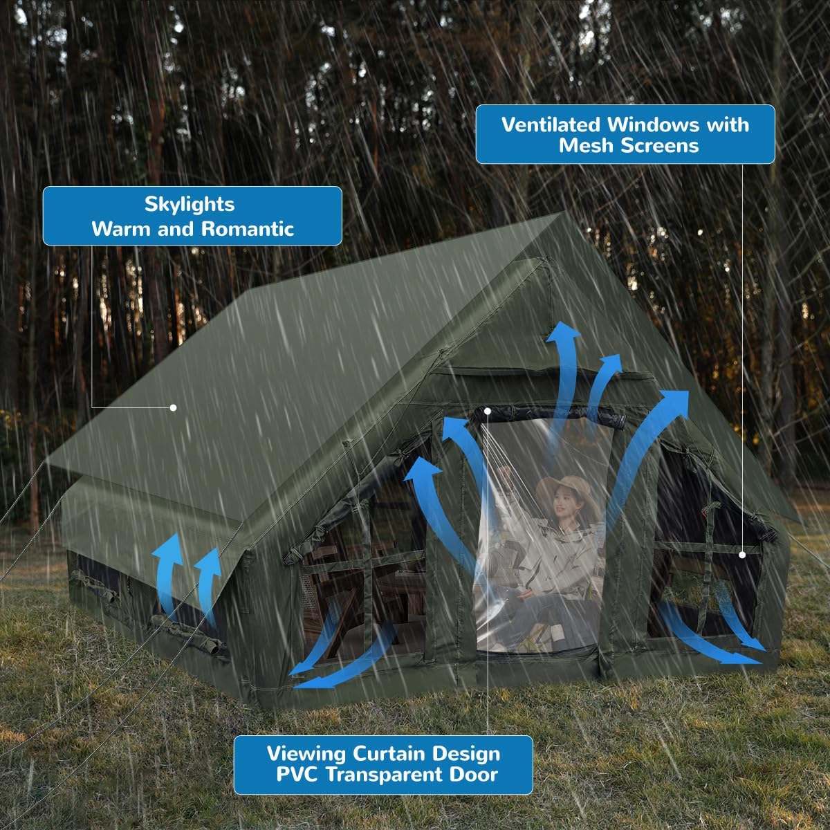 Inflatable Camping Tent with Pump, 4 Season, Waterproof Q9221